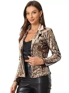 Allegra K Blazer Allegra K Damen Halloween Kostüm Pailletten Blazer Paillettenjacke Kontrastkragen Glitzer Metallic Jacke