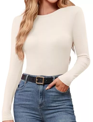 Florboom Langarmblusen Florboom Langarmshirt Damen Slim Fit Basic Rundhals Tshirts Langarm Shirt Oberteile Tunika