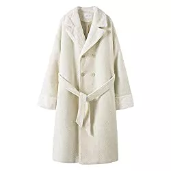 Caige Mäntel Damenmode Lange Wollmischung Mantel Warmer Winter-Trenchcoat mit Gürtel,Weiß,XS