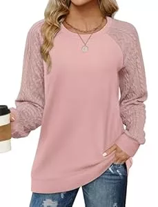 Cuptacc Pullover & Strickmode Cuptacc Pullover Damen Elegante Oberteile Damen Basic Langarmshirt 2024 Herbst Sweater Strick Spitzen Langarm Rundhals