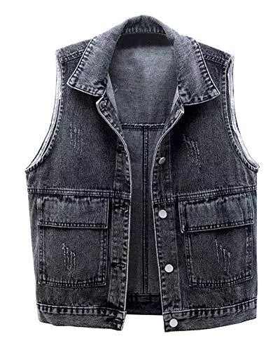 CYSTYLE Westen CYSTYLE Damen Jeansweste Ärmellos Frühling Sommer-Weste College Style Beiläufige Jeansweste Denim Weste Top Outwear