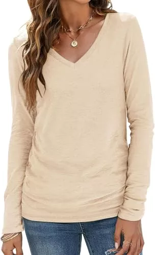 TrendiMax Pullover & Strickmode TrendiMax Damen Langarmshirt Lässiges Basic T-Shirt V Ausschnitt Langarm Oberteile Tunkia Tops Casual Bluse Tee Shirts Einfarbig