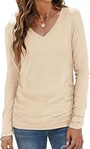 TrendiMax Pullover & Strickmode TrendiMax Damen Langarmshirt Lässiges Basic T-Shirt V Ausschnitt Langarm Oberteile Tunkia Tops Casual Bluse Tee Shirts Einfarbig