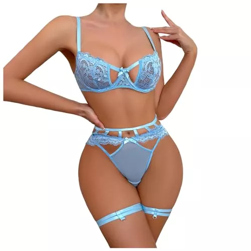 XTBFOOJ Unterwäsche & Dessous XTBFOOJ Kimono Damen Kurz Damen Dessous Set Mit Strumpfgürtel Sexy Spitze Unterwäsche 4-Teilig Hohe Taille Dessous Ohne Strümpfe BH Set Damen Nachthemd Für Frauen Dessous-Strampler Grün