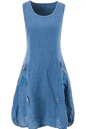 Italienische Mode Freizeit Italienische Mode Leinenkleid ärmellos mit Spitze