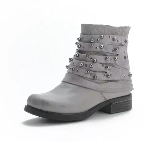 Pogolino Stiefel Pogolino Damen Stiefeletten Nieten Biker Boots mit Reißverschluß flach bequem Stiefel ST016