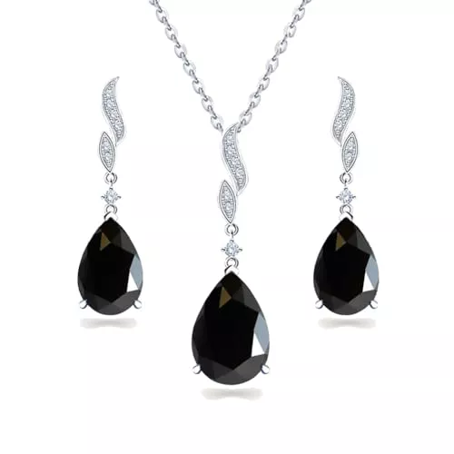 JIANGXIN Schmuck JIANGXIN Klassisch Geburtsstein Schmuckset 925 Sterling Silber Frau Kette Damen Halskette Ohrring Ohrstecker Tropfenschliff Edelstein Mit 45+5CM Kettenlänge 18K weißgold plattierte Mit Exquisite SchmuckBox