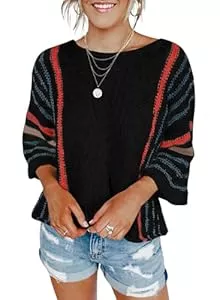 Chicrise Pullover & Strickmode Chicrise Pullover Damen 3/4 Arm Shirt Rundhalausschnitt Farbblock Bluse Leicht Morden