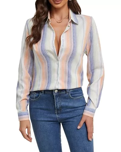 TOLOVIC Hemdblusen TOLOVIC Faltenfreie Damen-Hemden mit Knopfleiste für Damen, langärmelig, Stretch, Business, Büro, formelle Arbeit, Blusen