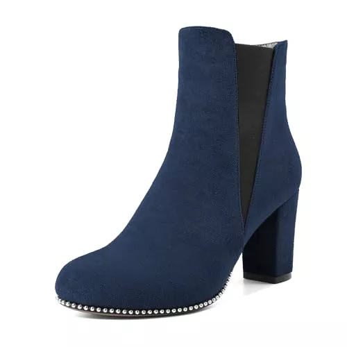 Elashe Stiefel Elashe Damen Chelsea Boots mit Blockabsatz Frauen Stiefel Runde Zehen Stiefeletten Wildleder Schuhe