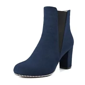 Elashe Stiefel Elashe Damen Chelsea Boots mit Blockabsatz Frauen Stiefel Runde Zehen Stiefeletten Wildleder Schuhe