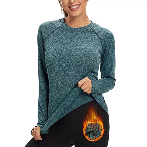 Soneven Langarmshirts Soneven Sportshirt Damen Langarm Atmungsaktiv Fleece Thermo Funktionsshirt Damen Langarm Laufshirt Langarmshirts Pullover mit Daumenlöche Running Longsleeve Sportoberteile