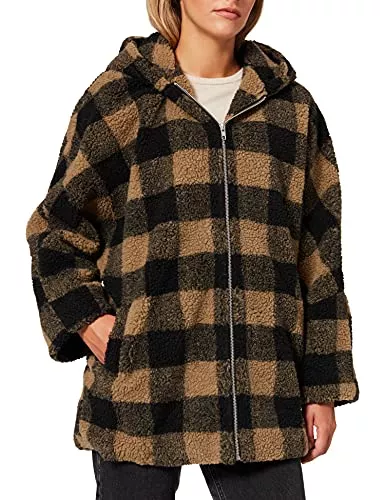 Urban Classics Jacken Urban Classics Damen Winter Jacke Ladies Oversized Check Sherpa Jacket mit Kapuze, Holzfäller Karo Muster, Größe XS bis 5XL