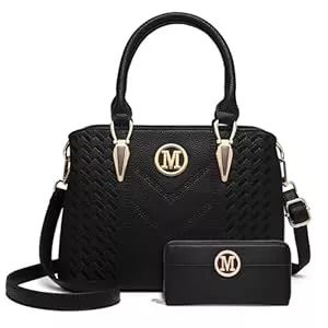 Miss Lulu Taschen & Rucksäcke Miss Lulu Handtasche Damen, Handtasche Damen Mittelgroß Tasche Damen Mittelgroß Elegant Henkeltasche Damen Citytasche Handtasche Geldbörsen-Set (2-Schwarz Geldbörse Set)