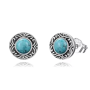 AXELUNA Schmuck AXELUNA Sterling Silber Türkis Ohrstecker für Frauen Männer Runde Post Ohrringe Boho Filigrane Ohrringe Western Türkis Schmuck Geschenk (Boho) Geschenke für Mutter Ehefrau