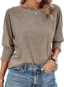 Dokotoo Langarmshirts Dokotoo Damen T-Shirt Basic Rundhals 3/4 Ärmel Bluse Frühling Sommer Einfarbig Lose Oberteile Shirt Tops S-XXL