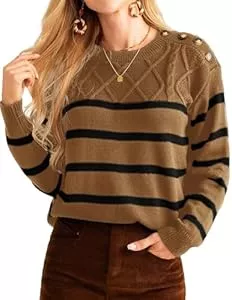 GRACE KARIN Pullover & Strickmode GRACE KARIN Damen Pullover Langarmshirt Rundhals Strickpullover Elegant Loose Fit Sweater Oberteil mit Zopfmuster