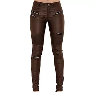 LAEMILIA Hosen LAEMILIA Leggings Lederleggings Stretch Skinny Low Waist Hose in Leder-Optik Treggins Smooth Strumpfhose Lederoptik Slim Schwarz