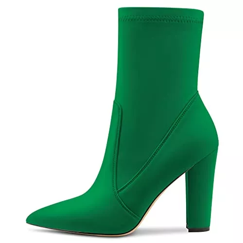 Castamere Stiefel Castamere Damen Chunky Blockabsatz Hoher High Absatz Spitze Zehenkappe Stiefeletten Reißverschluss Slip-on Cute Dress Hochzeit Party Stiefel 10CM