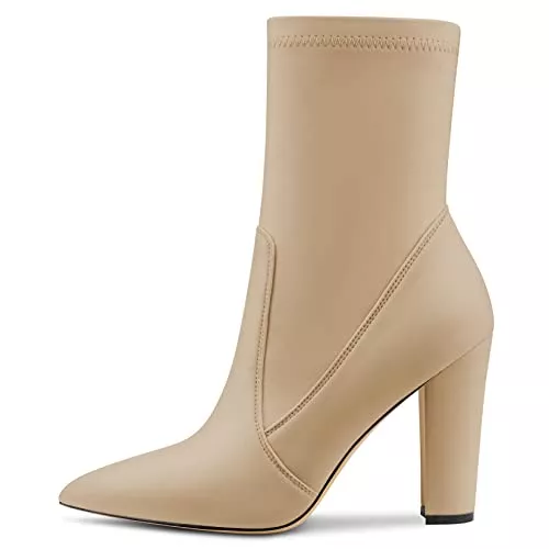 Castamere Stiefel Castamere Damen Chunky Blockabsatz Hoher High Absatz Spitze Zehenkappe Stiefeletten Reißverschluss Slip-on Cute Dress Hochzeit Party Stiefel 10CM