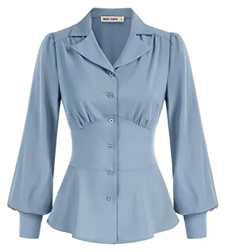 GRACE KARIN Langarmblusen GRACE KARIN Damen Casual Top Langarm Mittelalter Bluse Mode Oberteil