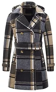 Chrisuno Mäntel Chrisuno Damen Zweireihiger Erbsenmantel mit Kapuze Lang Winter Trenchcoat