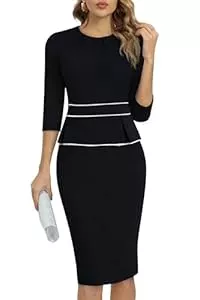 HOMEYEE Business HOMEYEE Damen Vintage 3/4 Ärmel Rundhals Business Bleistiftkleid Bodycon Cocktail Etuikleid B980