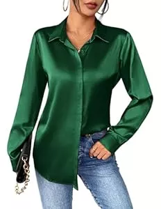 Zeagoo Langarmblusen Zeagoo Damen Bluse Satin HemdBluse Elegant V-Ausschnitt Blusen Langarm Shirt Button Down Oberteile Casual Solide Lockere Tops