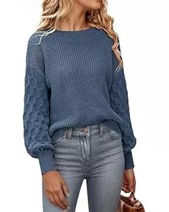 SEVETAT Pullover & Strickmode SEVETAT Pullover Damen Herbst Winter Elegant Rundhals Langarm Pulli Oberteil Einfarbig Grobstrick Jumper Sweater Casual Lose Strickpullover Sweatshirt