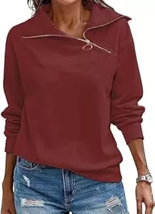 Cuptacc Pullover & Strickmode Cuptacc Pullover Damen Sweatshirt Herbst 2024 Quarter Zip Langarm Stehkragen Pullover Loose Einfarbig Casual Oberteile Damen