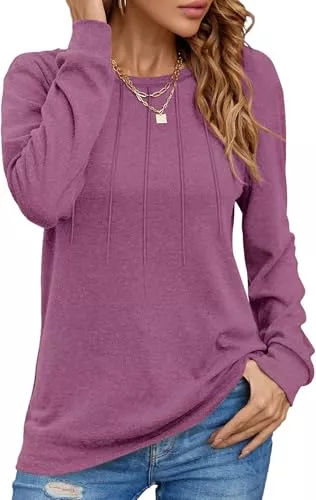 Tanmolo Pullover & Strickmode Tanmolo Damen Pullover Sweatshirt Langarmshirt Rundhals Lässig Loose Plissee Oberteile