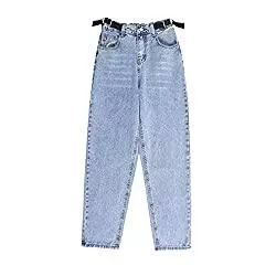 KTZAJO Jeans 2021 Die Neueste Damen Denim Hose Street Slim Curled High Waist for Spring Haremshose Urban Style Wearable Neun-Punkt Pants