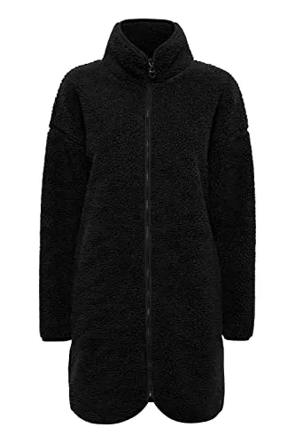 OXMO Mäntel OXMO OXTova Damen Sweatjacke Lang Jacke mit Teddy-Fell Stehkragen Reißverschluss Eingrifftaschen Loose fit