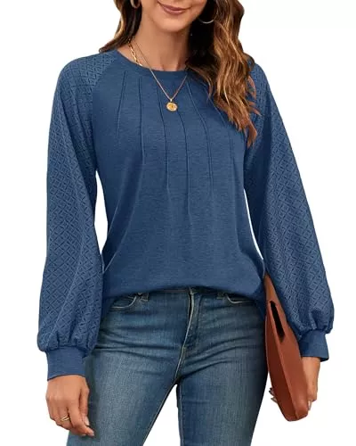 WNEEDU Pullover & Strickmode WNEEDU Sweatshirt Damen Pullover Herbst Langarmshirt Oberteile Tops T-Shirts Elegante Langarm Spitzen Lässig Bluse Frühling und Herbst Tops