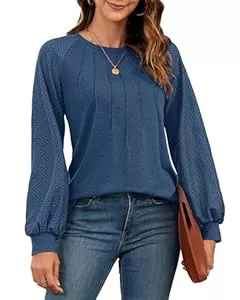 WNEEDU Pullover & Strickmode WNEEDU Sweatshirt Damen Pullover Herbst Langarmshirt Oberteile Tops T-Shirts Elegante Langarm Spitzen Lässig Bluse Frühling und Herbst Tops