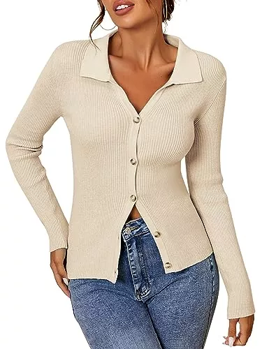 ZAFUL Strickjacken ZAFUL Damen Polo-Pullover mit V-Ausschnitt und Knopfleiste