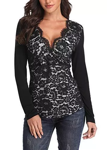 MISS MOLY Langarmblusen MISS MOLY Damen Sexy V-Ausschnitt Kreuz Tank Top mit Spitze Ärmellose Bluse T-Shirt