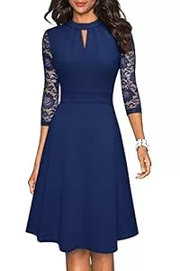 HOMEYEE Cocktail HOMEYEE Damen Elegant Hollow Out Spitze Swing Retro Party Cocktailkleid A234