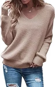 Imily Bela Pullover & Strickmode Imily Bela Damen V-Ausschnitt Pullover Langarm Tops Übergroße Chunky Strick Loose Pullover Oversize Sweater Oberteile