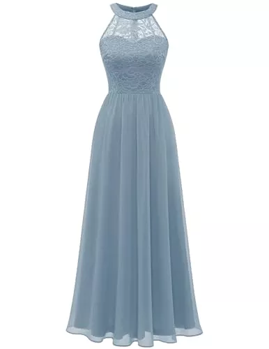 Wedtrend Abendkleider Wedtrend Abendkleid Damen Lang Neckholder Kleid Damen Cocktailkleid Elegant für Hochzeit Abschlusskleid Chiffon Spitzenkleid