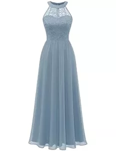 Wedtrend Abendkleider Wedtrend Abendkleid Damen Lang Neckholder Kleid Damen Cocktailkleid Elegant für Hochzeit Abschlusskleid Chiffon Spitzenkleid