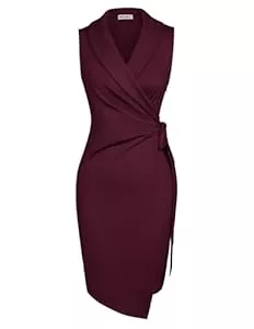 GRACE KARIN Cocktail GRACE KARIN Damen Cocktailkleid V-Ausschnitt Elegant Etuikleid Ärmellos Wickelkleid Business Kleid