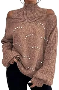 PADOLA Pullover & Strickmode PADOLA Schulterfreier Pullover Damen Rollkragen Strickpullover Feinstrick Sweatshirt Herbst Winter Langarmshirt Elegantes Pullunder Casual Pulli Basic Strickpulli Knit Sweater