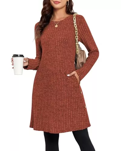 SENBATU Freizeit SENBATU Pulloverkleid Damen Langarm Weihnachtskleider für Damen Seitliche Knöpfe Kleider Damen mit Taschen