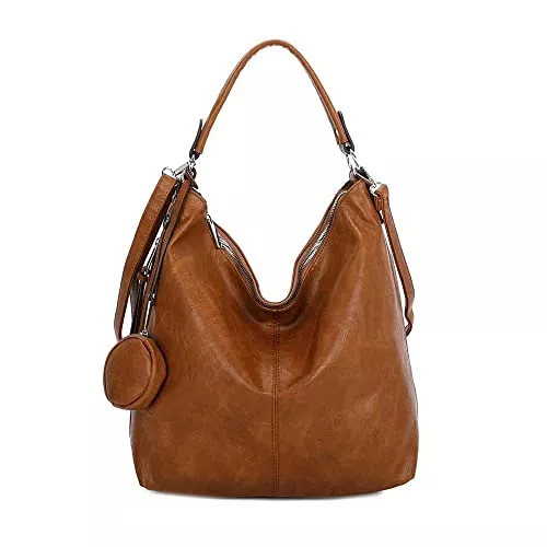 ITALYSHOP24 Taschen & Rucksäcke OBC Damen Tasche Shopper Hobo-Bag Schultertasche Umhängetasche Handtasche Damentasche Reisetasche Beuteltasche Leder Optik
