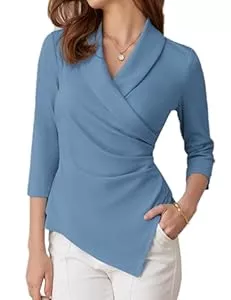 GRACE KARIN Langarmblusen GRACE KARIN Bluse Damen 3/4 Ärmel V-Ausschnitt Wickelbluse Elegant Oberteile Business Outfit Damen Herbst Tops