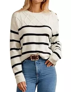 GRACE KARIN Pullover & Strickmode GRACE KARIN Damen Pullover Langarmshirt Rundhals Strickpullover Elegant Loose Fit Sweater Oberteil mit Zopfmuster