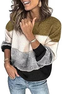 ANCAPELION Pullover & Strickmode Ancapelion Damen Streifen Farbblock Pullover Langarm Grob Sweater Rundhals Strickpullover Tops Strickwaren