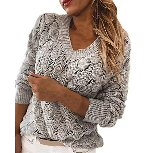 WANGTIANXUE Pullover & Strickmode Damen Langarmshirt Gestrickt Winter Strickpullover Casual Strickwaren Pullover Elegant Pulli Oberteile Mode Einfarbig Warmer Winterpullover Sweater Stricken Pullover Sexy V-Ausschnitt Basic Jumper