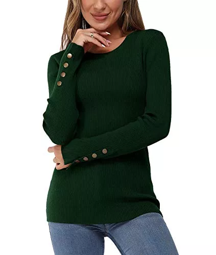 Newshows Pullover & Strickmode Newshows Pullover Damen Herbst Strickpullover Langarmshirt Winter Gerippt Damenpullover mit Knopfdetail
